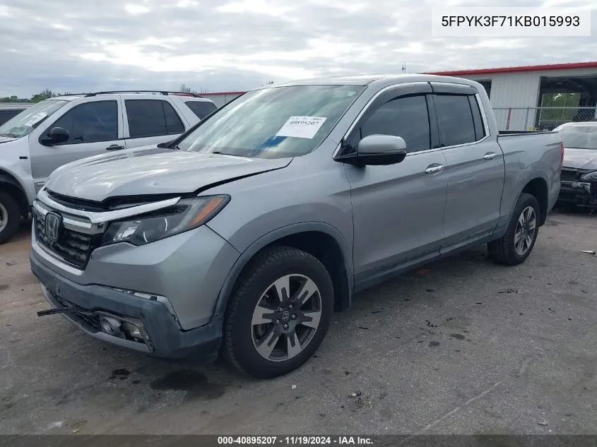 2019 Honda Ridgeline Rtl-E VIN: 5FPYK3F71KB015993 Lot: 40895207