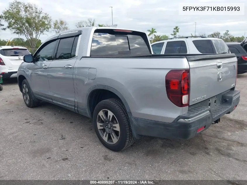 2019 Honda Ridgeline Rtl-E VIN: 5FPYK3F71KB015993 Lot: 40895207