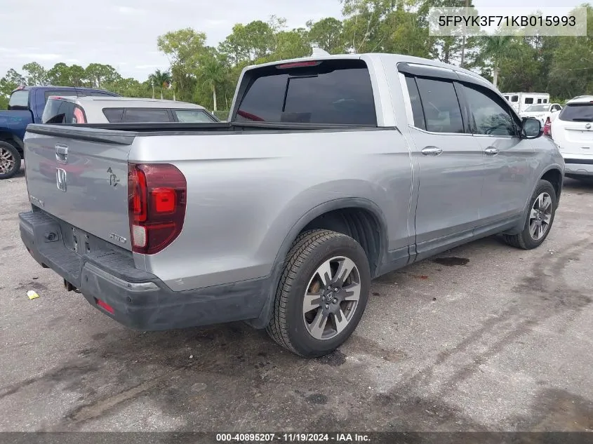 2019 Honda Ridgeline Rtl-E VIN: 5FPYK3F71KB015993 Lot: 40895207