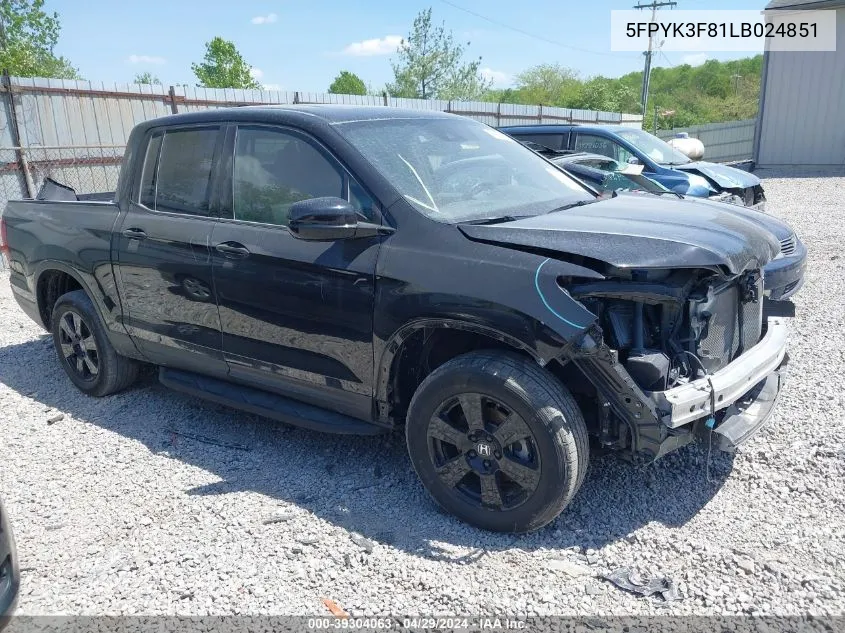 5FPYK3F81LB024851 2020 Honda Ridgeline Black Edition