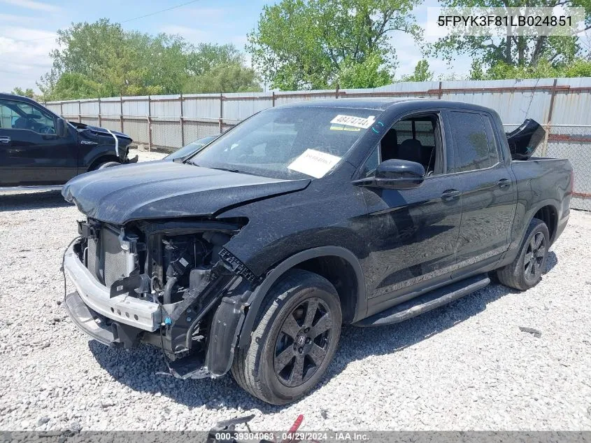 5FPYK3F81LB024851 2020 Honda Ridgeline Black Edition