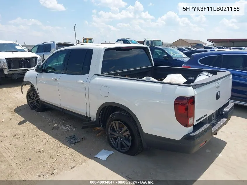 2020 Honda Ridgeline Awd Sport VIN: 5FPYK3F11LB021158 Lot: 40034847