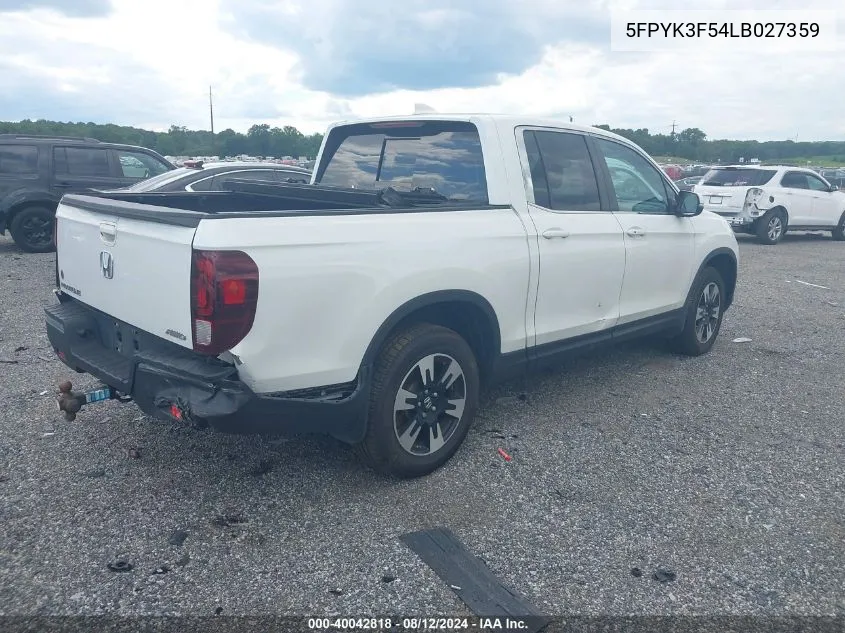 2020 Honda Ridgeline Awd Rtl VIN: 5FPYK3F54LB027359 Lot: 40042818