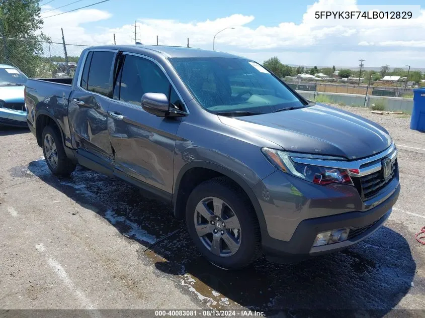 2020 Honda Ridgeline Rtl-E VIN: 5FPYK3F74LB012829 Lot: 40083081