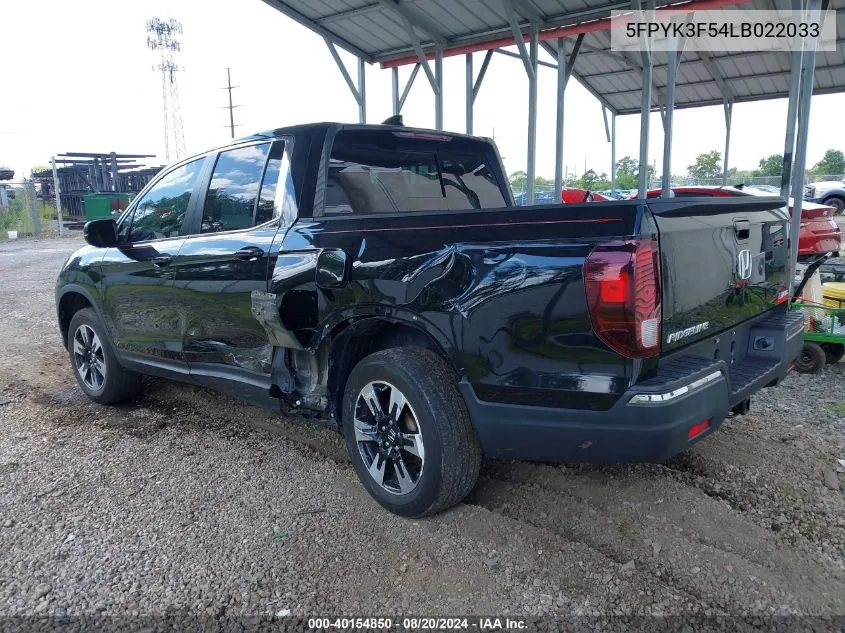 2020 Honda Ridgeline Awd Rtl VIN: 5FPYK3F54LB022033 Lot: 40154850