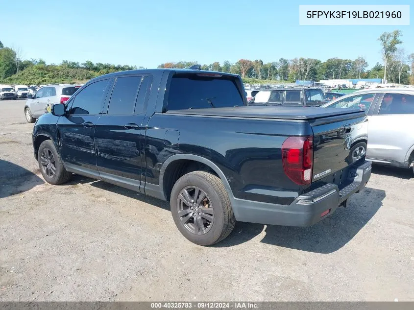 2020 Honda Ridgeline Sport VIN: 5FPYK3F19LB021960 Lot: 40325783