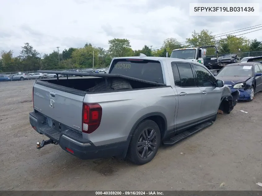 5FPYK3F19LB031436 2020 Honda Ridgeline Awd Sport