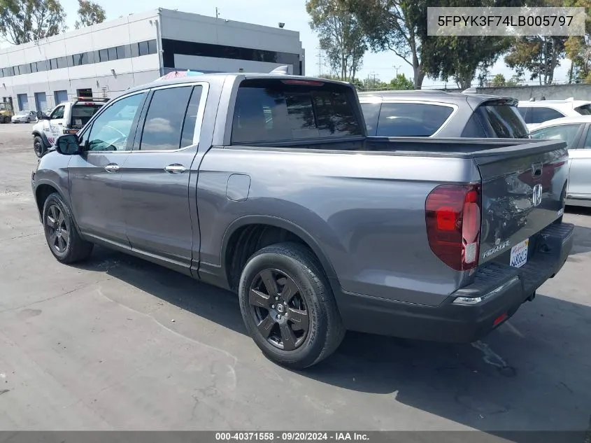 2020 Honda Ridgeline Rtl-E VIN: 5FPYK3F74LB005797 Lot: 40371558