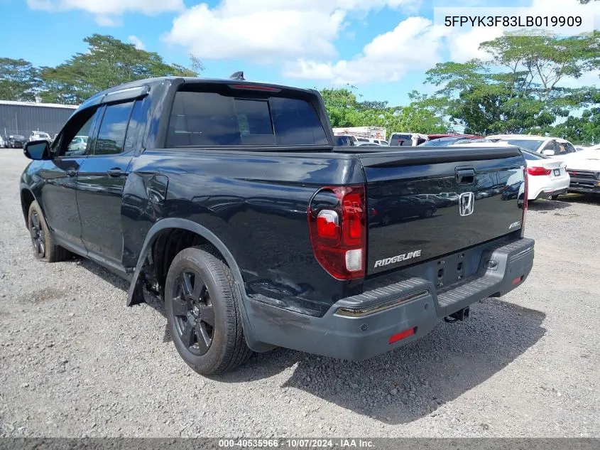 5FPYK3F83LB019909 2020 Honda Ridgeline Black Edition