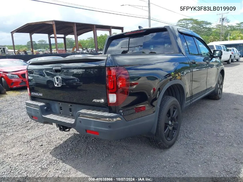 2020 Honda Ridgeline Black Edition VIN: 5FPYK3F83LB019909 Lot: 40535966