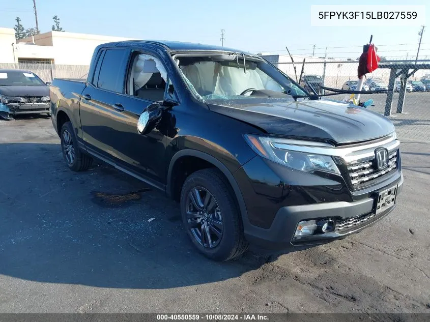 2020 Honda Ridgeline Awd Sport VIN: 5FPYK3F15LB027559 Lot: 40550559