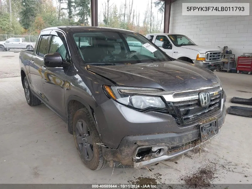 2020 Honda Ridgeline Rtl-E VIN: 5FPYK3F74LB011793 Lot: 40585644