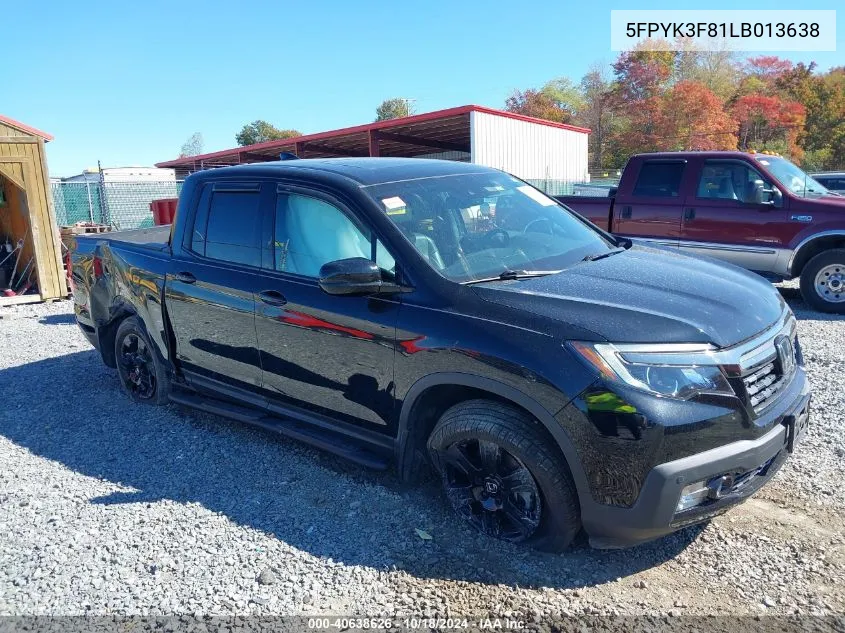 2020 Honda Ridgeline Black Edition VIN: 5FPYK3F81LB013638 Lot: 40638626