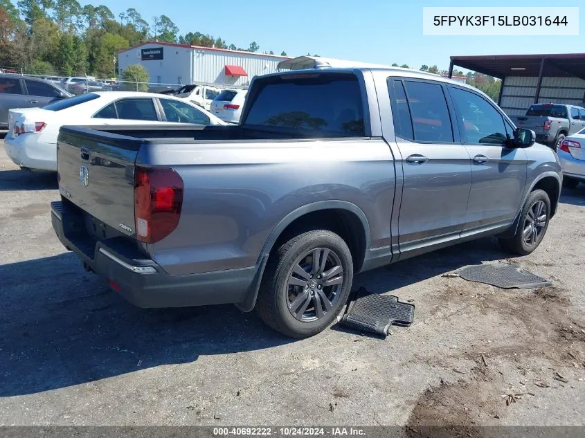 2020 Honda Ridgeline Sport VIN: 5FPYK3F15LB031644 Lot: 40692222