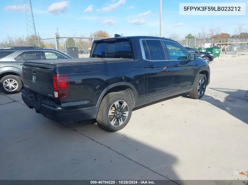 2020 Honda Ridgeline Awd Rtl VIN: 5FPYK3F59LB023212 Lot: 40704228