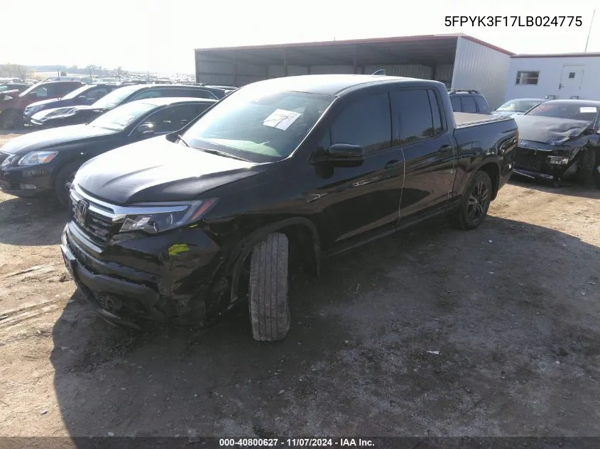 2020 Honda Ridgeline Awd Sport VIN: 5FPYK3F17LB024775 Lot: 40800627