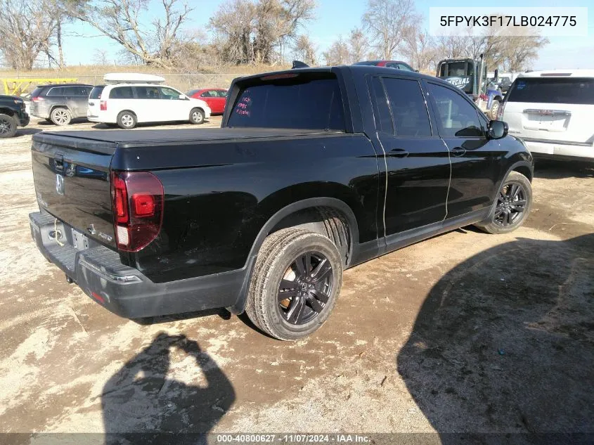 2020 Honda Ridgeline Awd Sport VIN: 5FPYK3F17LB024775 Lot: 40800627