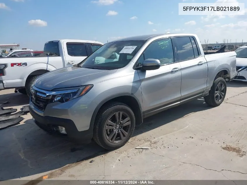 2020 Honda Ridgeline Awd Sport VIN: 5FPYK3F17LB021889 Lot: 40816334