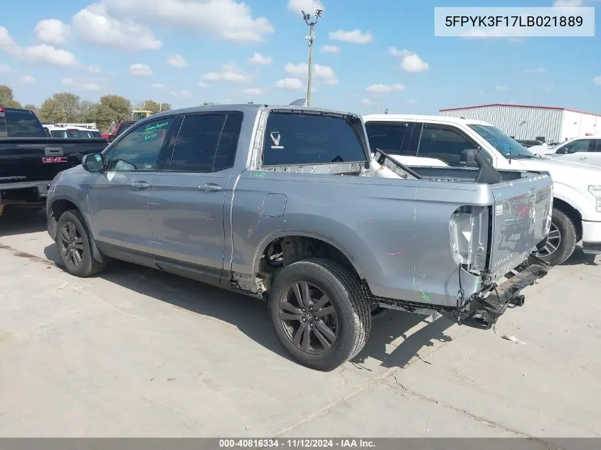 2020 Honda Ridgeline Awd Sport VIN: 5FPYK3F17LB021889 Lot: 40816334