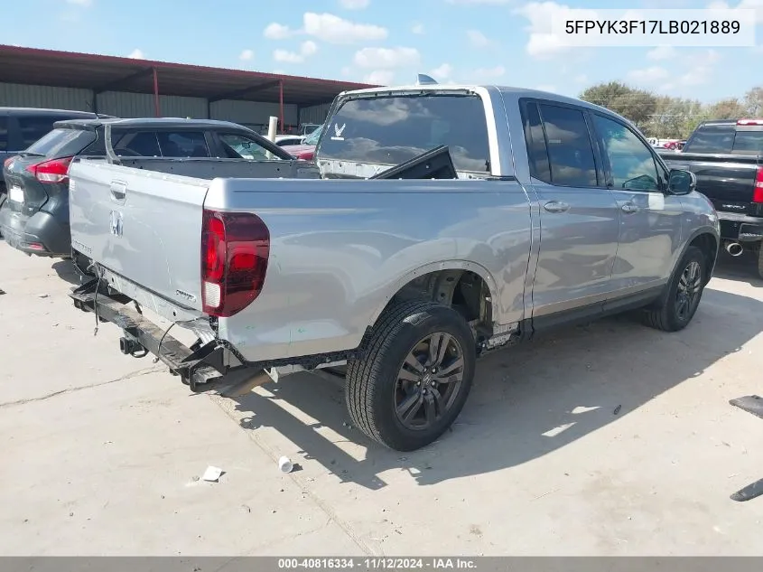 2020 Honda Ridgeline Awd Sport VIN: 5FPYK3F17LB021889 Lot: 40816334