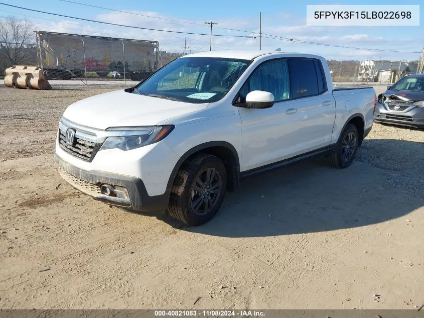 2020 Honda Ridgeline Awd Sport VIN: 5FPYK3F15LB022698 Lot: 40821083