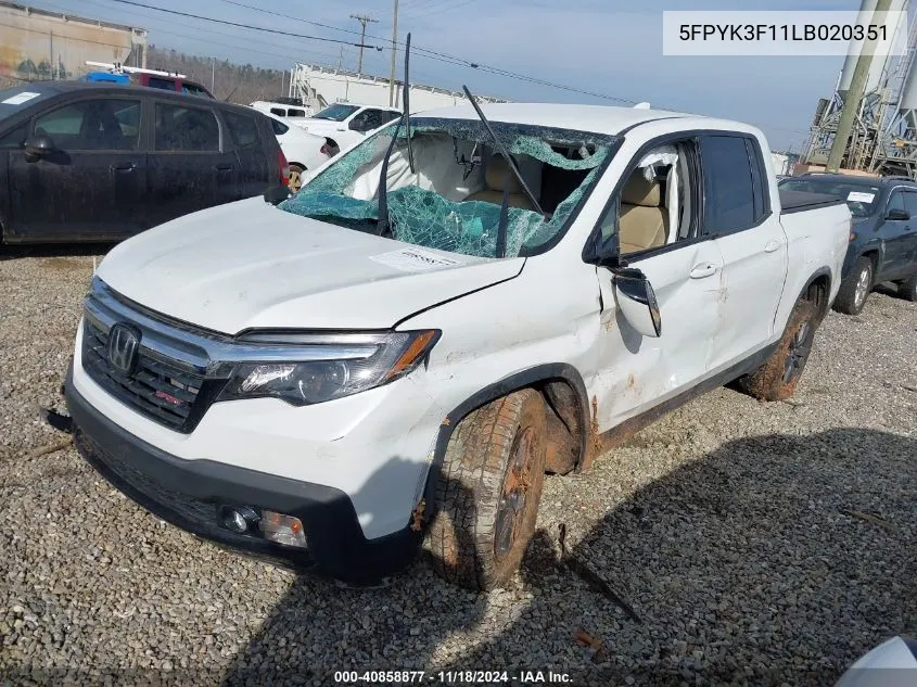 2020 Honda Ridgeline Awd Sport VIN: 5FPYK3F11LB020351 Lot: 40858877