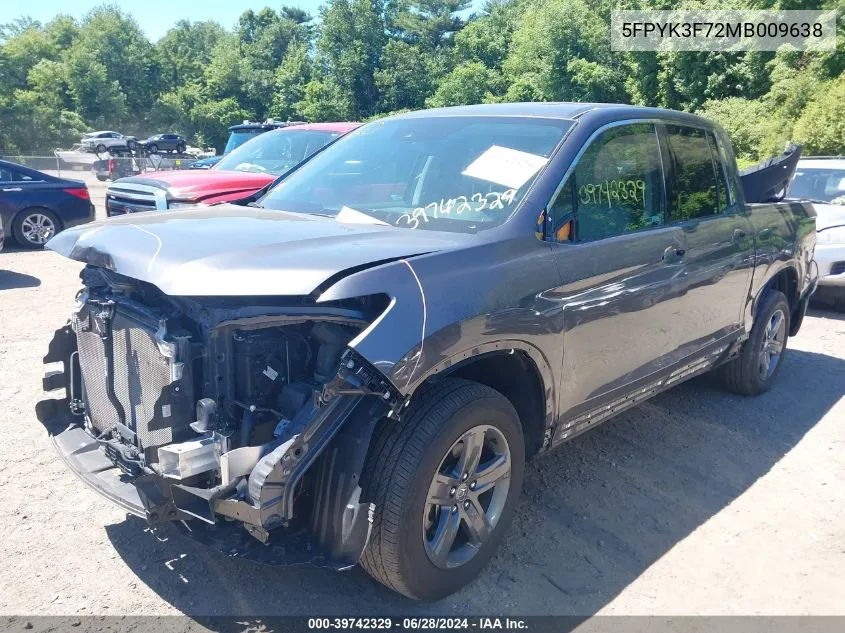 2021 Honda Ridgeline Rtl-E VIN: 5FPYK3F72MB009638 Lot: 39742329