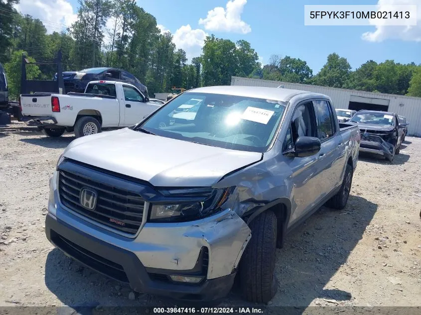 2021 Honda Ridgeline Awd Sport VIN: 5FPYK3F10MB021413 Lot: 39847416