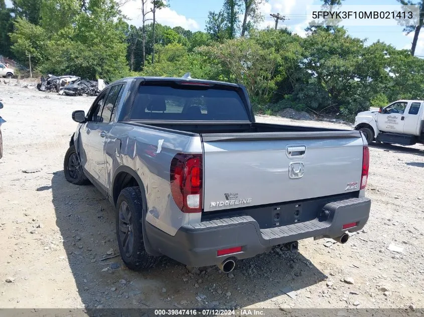 2021 Honda Ridgeline Awd Sport VIN: 5FPYK3F10MB021413 Lot: 39847416