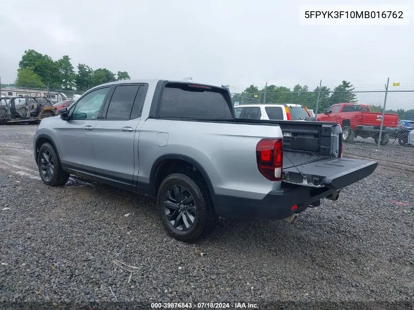 2021 Honda Ridgeline Awd Sport VIN: 5FPYK3F10MB016762 Lot: 39876843