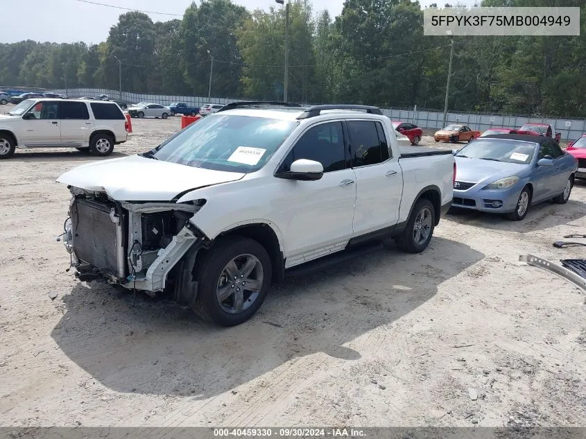 2021 Honda Ridgeline Rtl-E VIN: 5FPYK3F75MB004949 Lot: 40459330