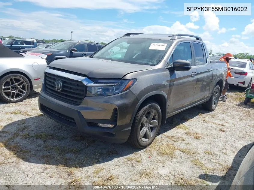 2021 Honda Ridgeline Awd Rtl VIN: 5FPYK3F55MB016002 Lot: 40476780