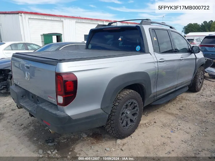 2021 Honda Ridgeline Awd Sport VIN: 5FPYK3F17MB000722 Lot: 40512807