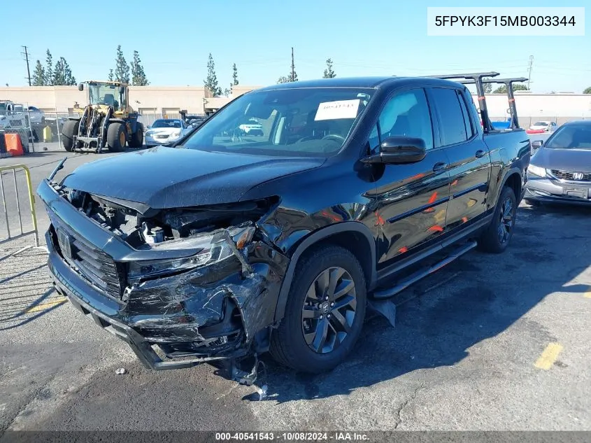 2021 Honda Ridgeline Awd Sport VIN: 5FPYK3F15MB003344 Lot: 40541543