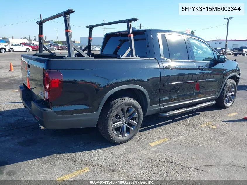 2021 Honda Ridgeline Awd Sport VIN: 5FPYK3F15MB003344 Lot: 40541543