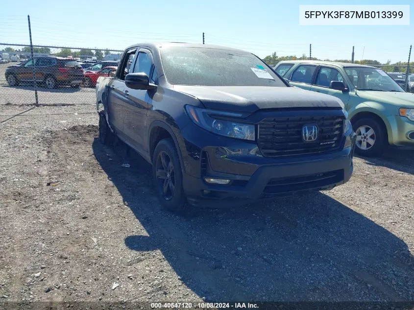 2021 Honda Ridgeline Black Edition VIN: 5FPYK3F87MB013399 Lot: 40547120