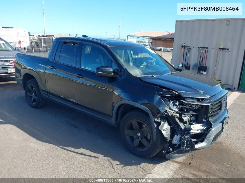 2021 Honda Ridgeline Black Edition VIN: 5FPYK3F80MB008464 Lot: 40613663