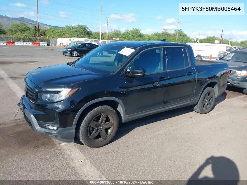 2021 Honda Ridgeline Black Edition VIN: 5FPYK3F80MB008464 Lot: 40613663