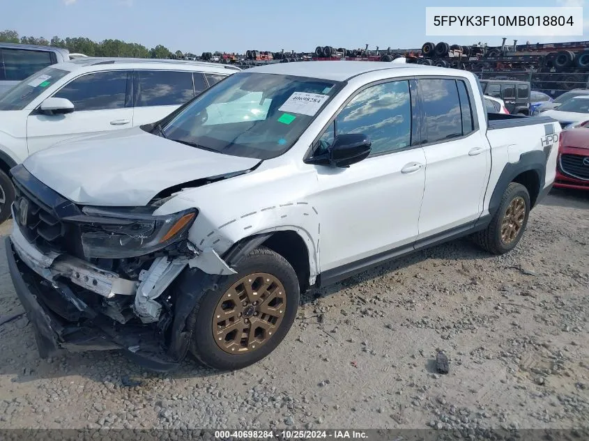 2021 Honda Ridgeline Awd Sport VIN: 5FPYK3F10MB018804 Lot: 40698284