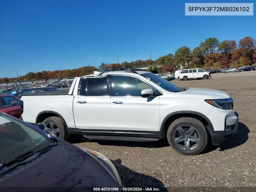 2021 Honda Ridgeline Rtl-E VIN: 5FPYK3F72MB026102 Lot: 40701090