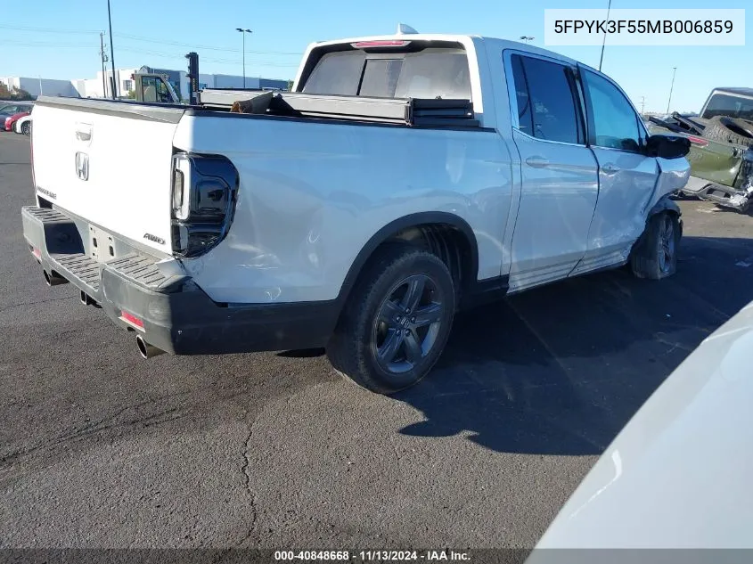 2021 Honda Ridgeline Awd Rtl VIN: 5FPYK3F55MB006859 Lot: 40848668