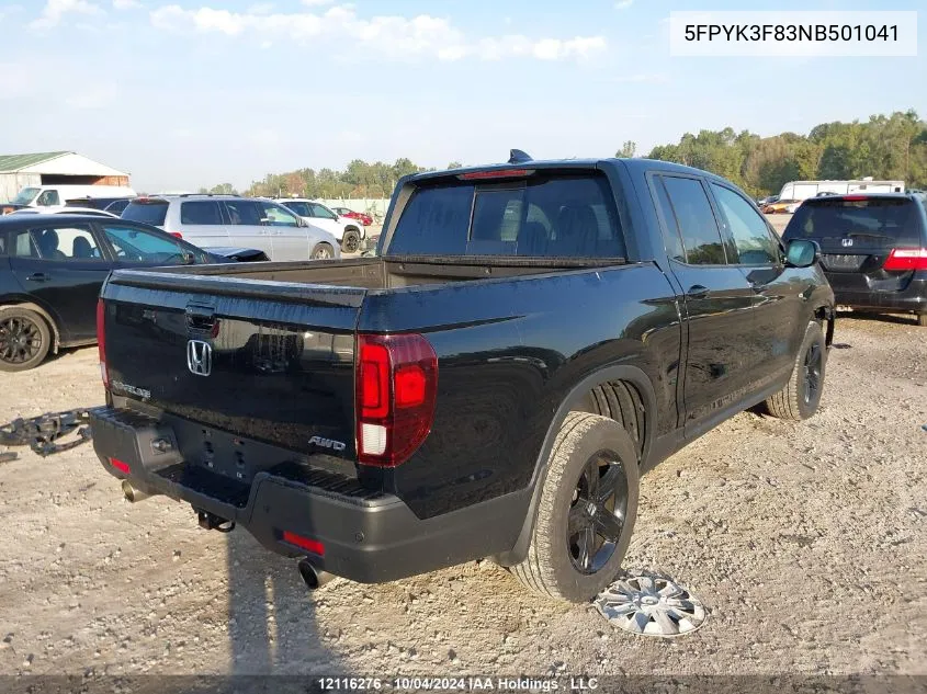 2022 Honda Ridgeline VIN: 5FPYK3F83NB501041 Lot: 12116276