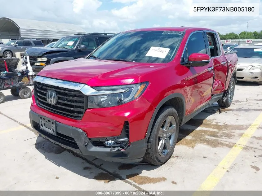 2022 Honda Ridgeline Rtl-E VIN: 5FPYK3F73NB005180 Lot: 39677399