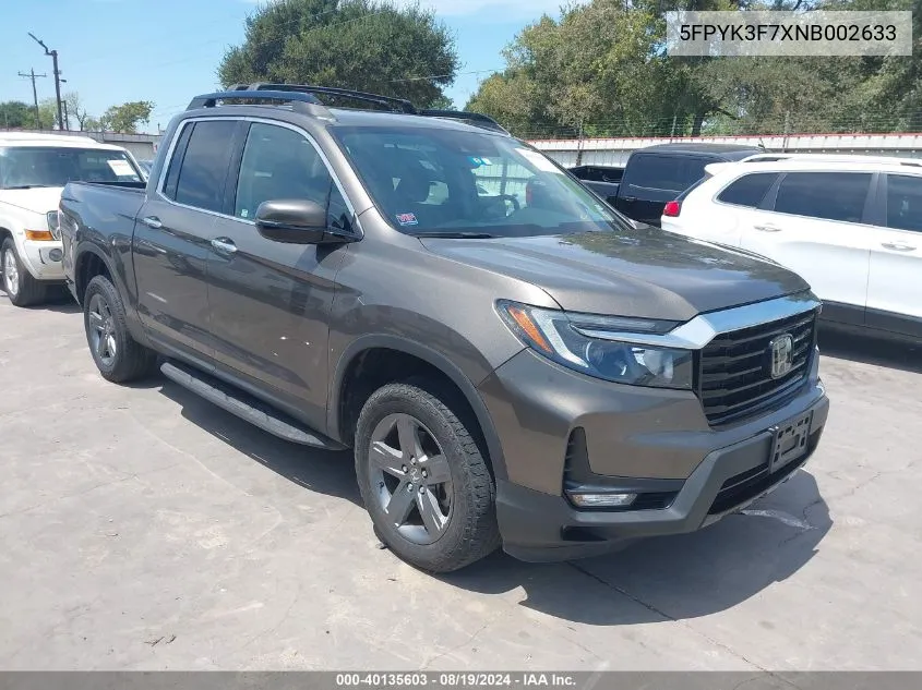 2022 Honda Ridgeline Rtl-E VIN: 5FPYK3F7XNB002633 Lot: 40135603