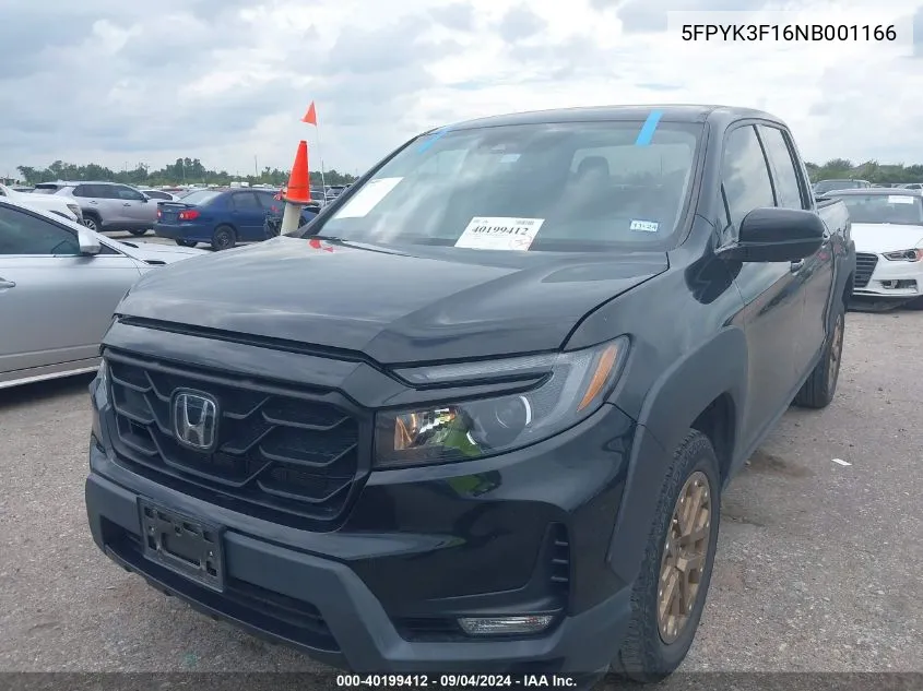 2022 Honda Ridgeline Sport VIN: 5FPYK3F16NB001166 Lot: 40199412