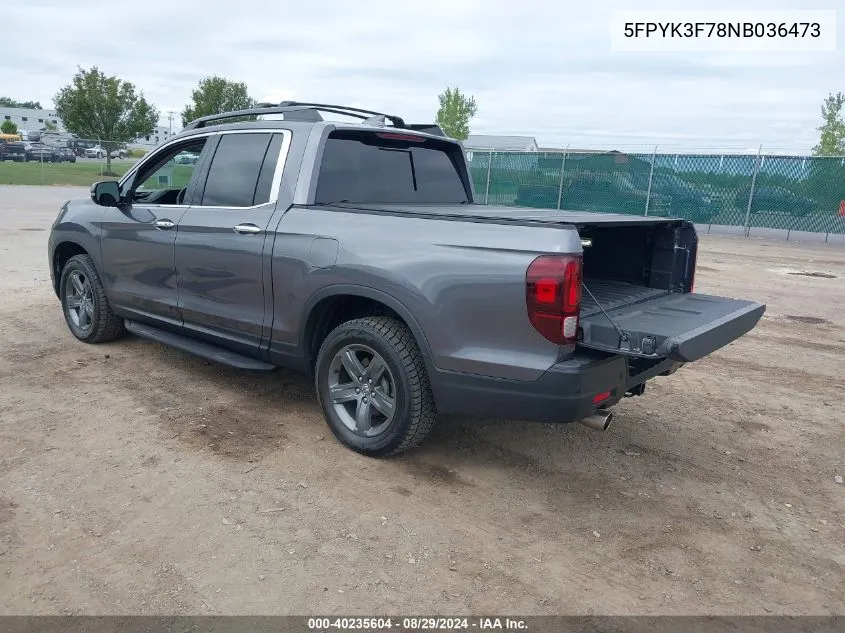 2022 Honda Ridgeline Rtl-E VIN: 5FPYK3F78NB036473 Lot: 40235604