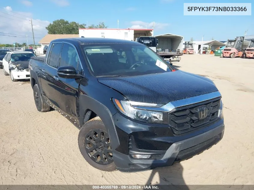 2022 Honda Ridgeline Rtl VIN: 5FPYK3F73NB033366 Lot: 40355769