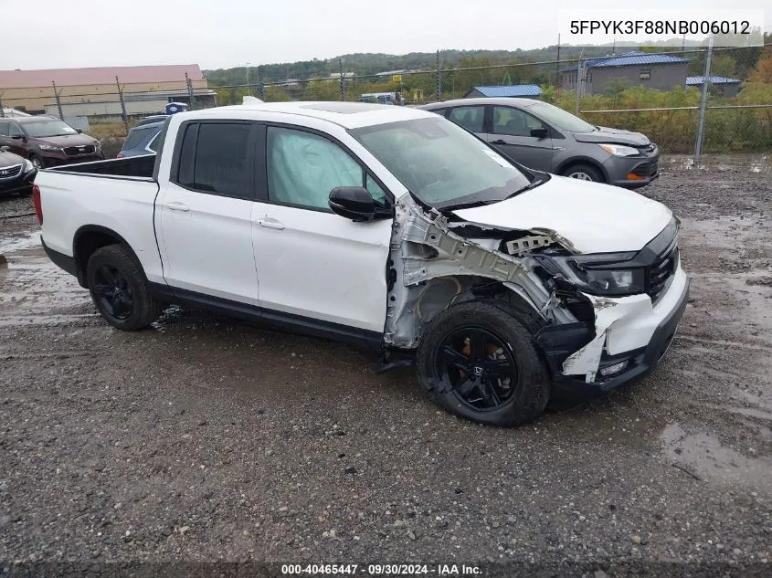 2022 Honda Ridgeline Black Edition VIN: 5FPYK3F88NB006012 Lot: 40465447