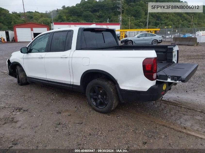 2022 Honda Ridgeline Black Edition VIN: 5FPYK3F88NB006012 Lot: 40465447