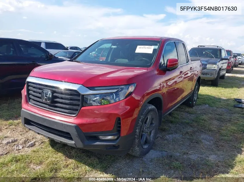 2022 Honda Ridgeline Rtl VIN: 5FPYK3F54NB017630 Lot: 40496989